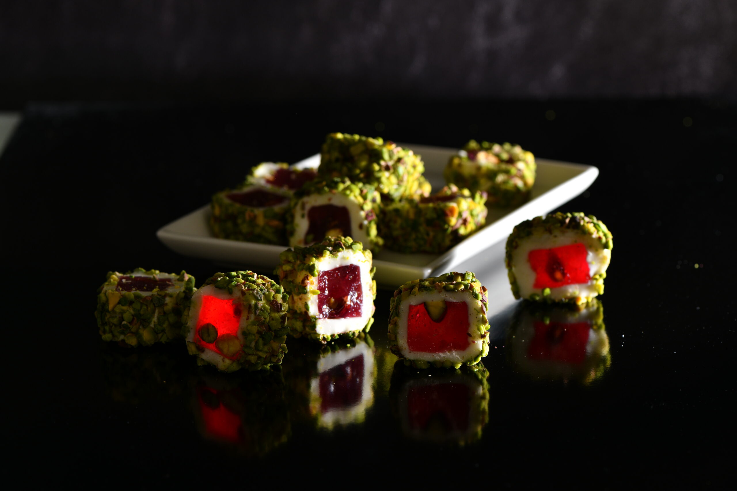 Pistachio Coated Pomagranate Flavored Turkish Delight